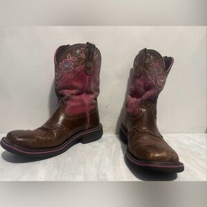 Justin Women’s Cowgirl Boots Brown Pink Leather Size 8B
